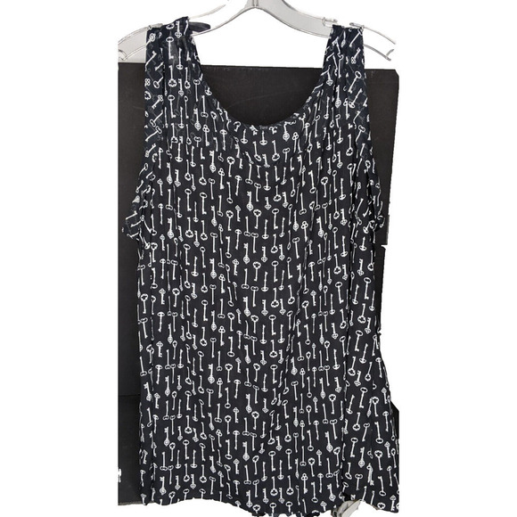 Roz & Ali Sleeveless Top 2X Black White Keys Poly Semi Sheer EUC - Picture 2 of 6